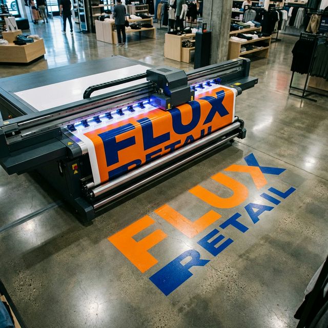 UV branded floor graphic in retail store